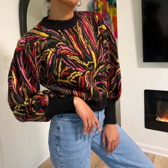 Farm Rio puff balloon sleeve rainbow zebra sweater - Picture 3 of 11